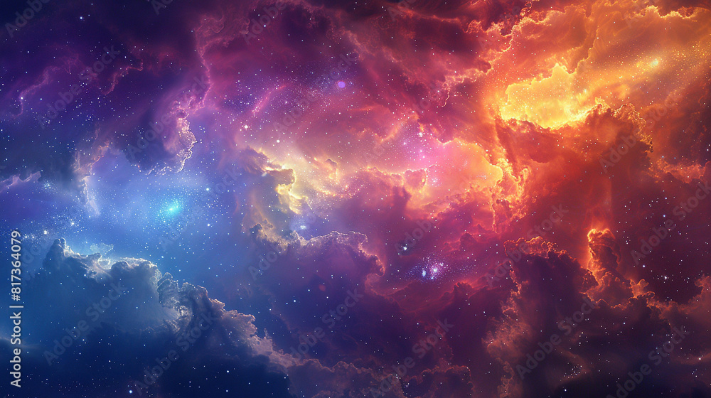 Obraz premium Vibrant Photo of a Nebula's Star-Studded Beauty Exploring the Celestial Splendor of Deep Space in Vivid Detail