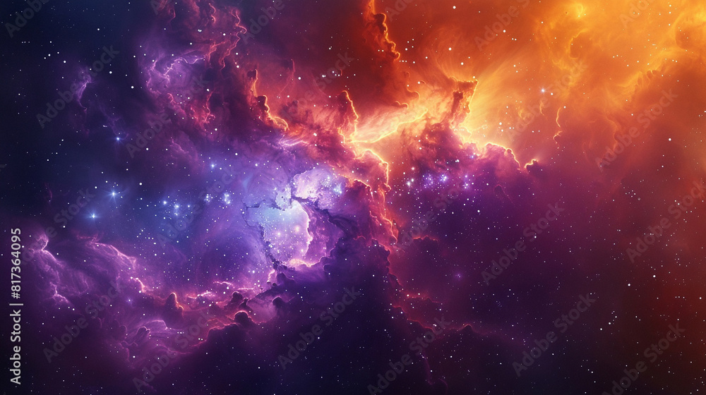 Fototapeta premium Vibrant Photo of a Nebula's Star-Studded Beauty Exploring the Celestial Splendor of Deep Space in Vivid Detail