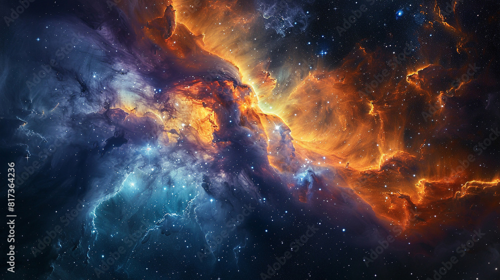Obraz premium Vibrant Photo of a Nebula's Star-Studded Beauty Exploring the Celestial Splendor of Deep Space in Vivid Detail