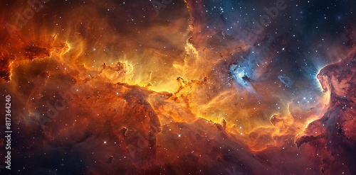 Vibrant Photo of a Nebula's Star-Studded Beauty Exploring the Celestial Splendor of Deep Space in Vivid Detail