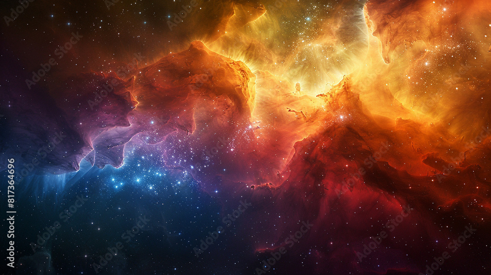 Obraz premium Vibrant Photo of a Nebula's Star-Studded Beauty Exploring the Celestial Splendor of Deep Space in Vivid Detail