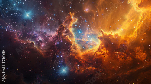 Vibrant Photo of a Nebula's Star-Studded Beauty Exploring the Celestial Splendor of Deep Space in Vivid Detail