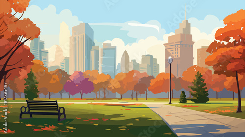 Vector autumn city public park on the modern city s