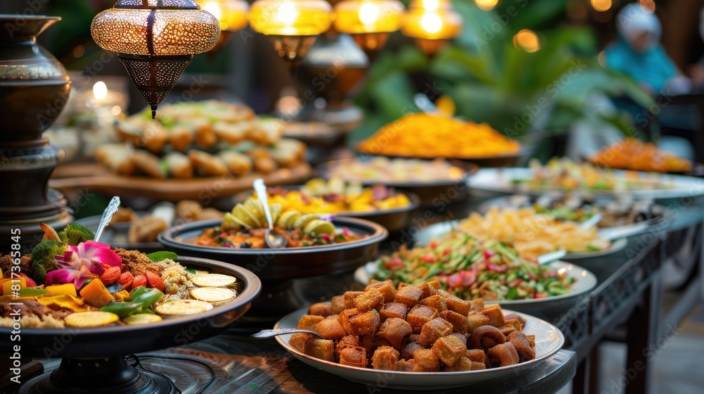 Obraz premium A buffet table with a variety of food, including appetizers, desserts