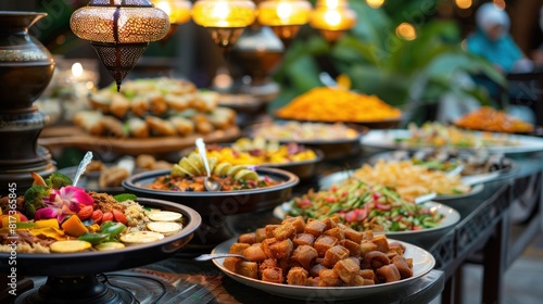 A buffet table with a variety of food, including appetizers, desserts