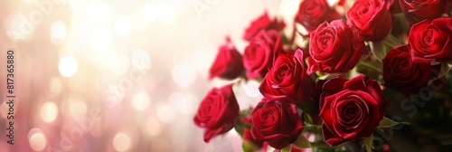 Bouquet of vibrant red roses against a sparkling bokeh backdrop  symbolizing love and passion