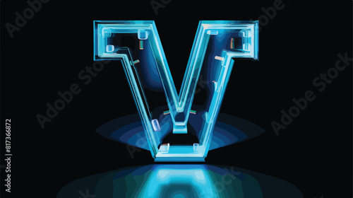 Vector Blue glass reflect laser neon alphabet isola
