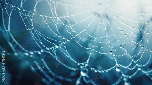 Crystalline droplets adorning delicate spider webs, weaving intricate patterns in the morning mist.