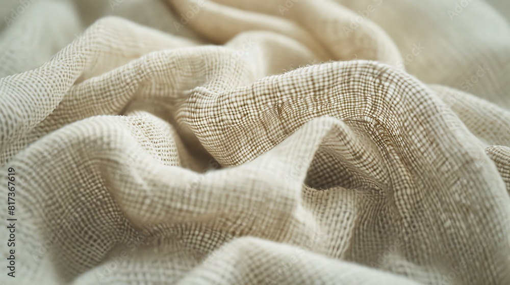 Close-up of natural light linen fabric texture, showcasing irregular threads and a crumpled surface 11 Close-up of natural light linen fabric texture, showcasing irregular threads and a crumpled surface 11