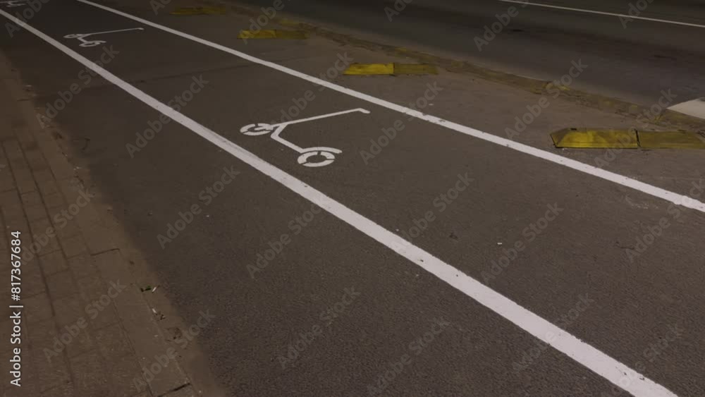A scooter is painted on the road in a bike lane A scooter is painted on the road in a bike lane