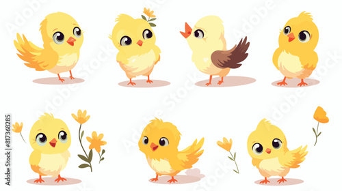 vector cartoon cute baby chicken characters set. Ye