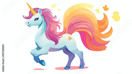 Vector cartoon funny stylized unicorn walking smili