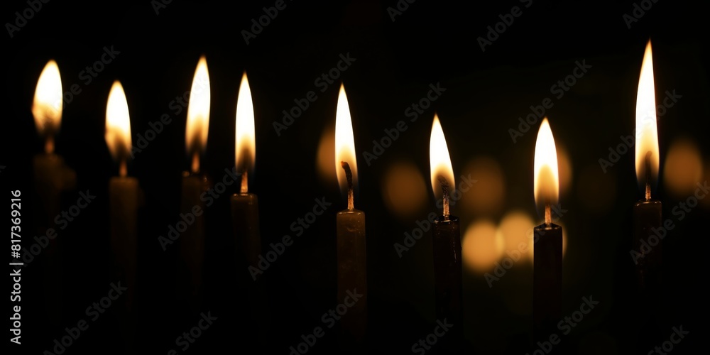 Obraz premium Multiple candles with flames burning brightly against a dark black background