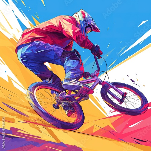BMX rider on the abstract background  sport vector  Sticker  Adorable  Neon  Sketch  Contour  Vector  White Background  Detailed