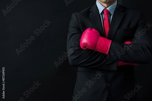 Competitive office environment businessman in boxing gloves symbolizing workplace competition