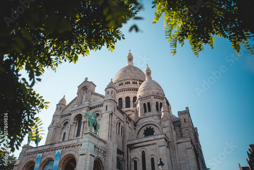 Looking up at the Sacre Coeur through the Trees at Montmartre in Paris, France