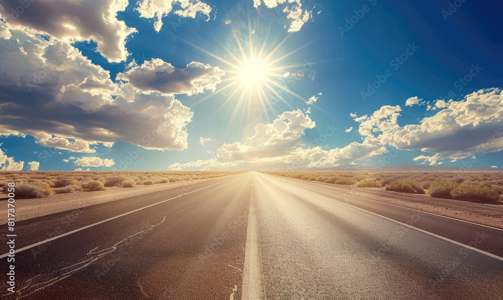 A long hot asphalt road across the desert