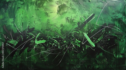 Abstract green and black painting for modern interior design