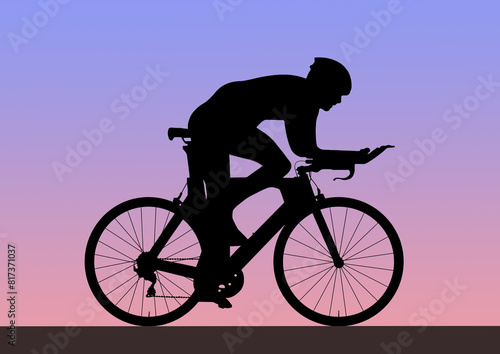 夕暮のロードバイク　イラスト