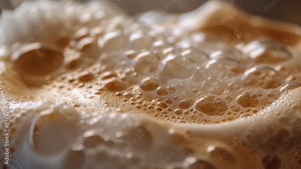 Cappuccino and milk foam close up view Cappuccino and milk foam close up view