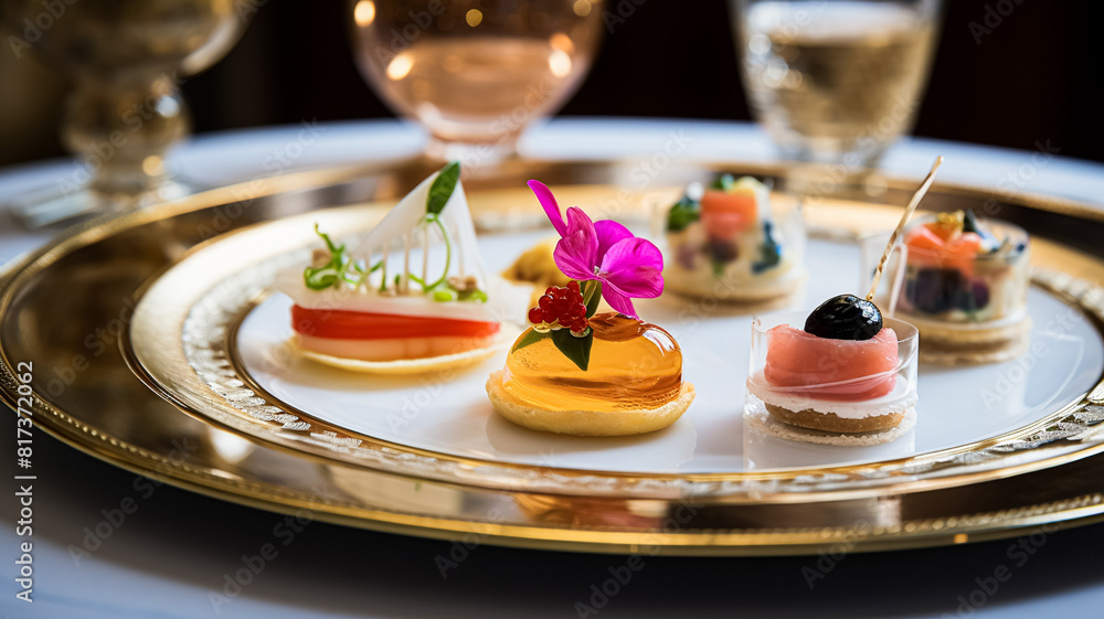 Food, hospitality and room service, starter appetisers as exquisite ...