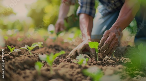 Group of farm workers planting seeds under the direction of their supervisor  fostering a productive and collaborative environment.