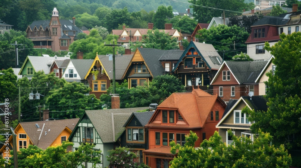 A neighborhood with old, energy-inefficient houses, and a neighborhood with modern, eco-friendly homes. A neighborhood with old, energy-inefficient houses, and a neighborhood with modern, eco-friendly homes.