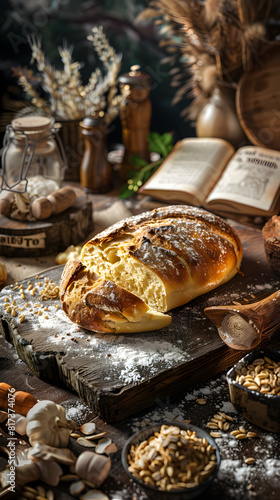Homemade Artisan Bread Freshly Baked with Rustic Ingredients and Recipe Book