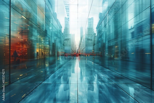 Abstract Background Image with Motion Blur of a Glass Building Facade and Glass Reflections 