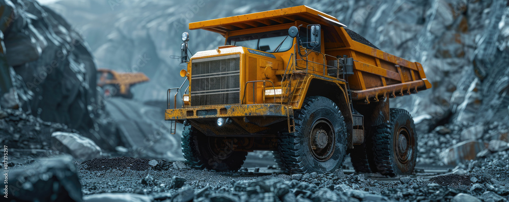 Massive Quarry Dump Truck Loading Coal in a Mining Operation Massive Quarry Dump Truck Loading Coal in a Mining Operation