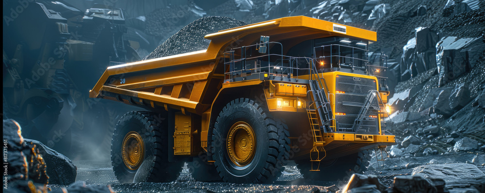 Massive Quarry Dump Truck Loading Coal in a Mining Operation Massive Quarry Dump Truck Loading Coal in a Mining Operation