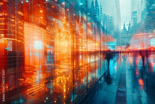 Abstract Background Image with Motion Blur of a Glass Building Facade and Glass Reflections 