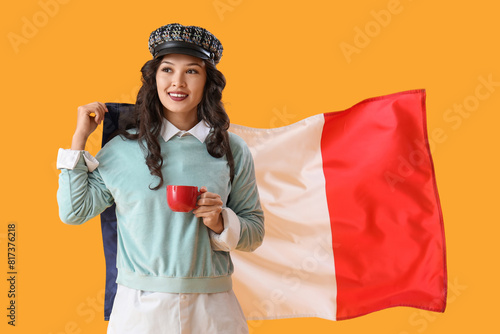 Young Asian woman with flag...