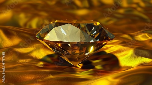 A large diamond is sitting on top of a gold surface.