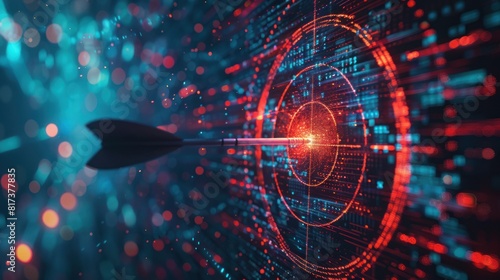 Aim arrow at a virtual target dartboard boked with Imagery AI and Automation use of artificial intelligence and automation in business background.