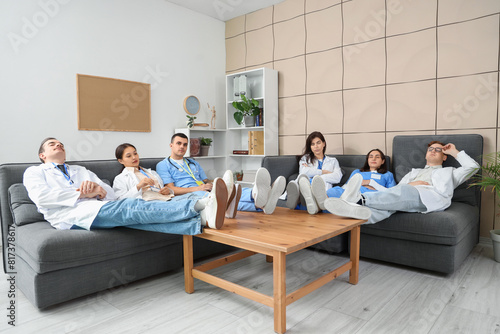 Tired young doctors resting...