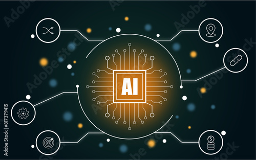 AI Artificial Intelligence concept with glow, deep learning, Futuristic technology transformation