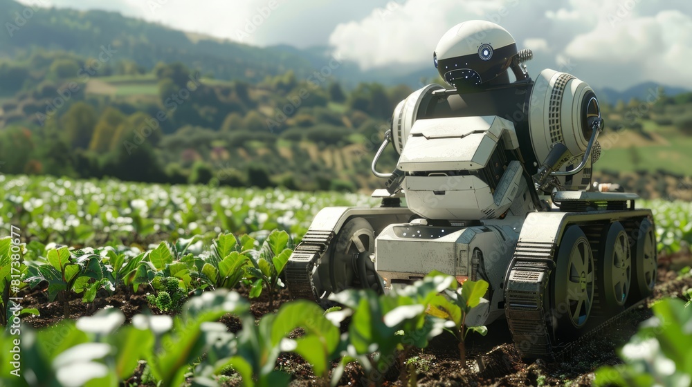 Magazine-style feature on the concept of smart robotic farmers, showcasing the advanced technology behind these robots and their impact on the future Magazine-style feature on the concept of smart robotic farmers, showcasing the advanced technology behind these robots and their impact on the future