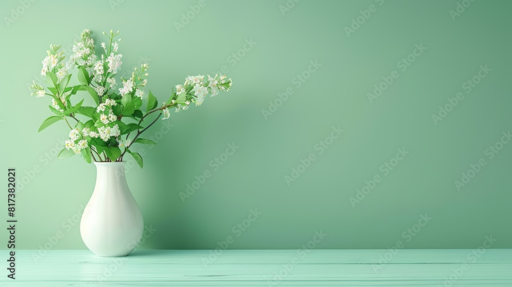 Minimalist wallpaper with spring bouque in an elegant white vase Minimalist wallpaper with spring bouque in an elegant white vase
