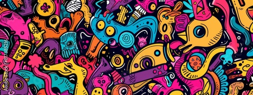 Wallpaper Mural A playful, cartoonish background with doodles and sketches in bright colors. Torontodigital.ca