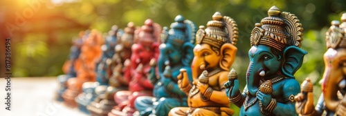 Colorful ganesh chaturthi processions featuring beautifully adorned idols and traditional attire photo