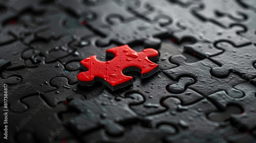 red color puzzle piece completes the entire black puzzle pieces, represent as the solution red color puzzle piece completes the entire black puzzle pieces, represent as the solution
