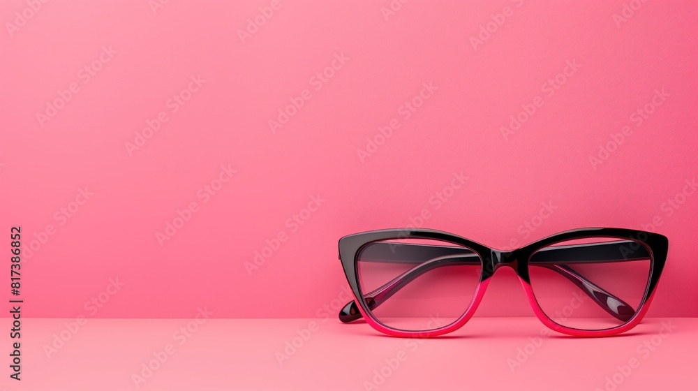 Eye glass accessory on magenta background with copy space showcasing material property Eye glass accessory on magenta background with copy space showcasing material property