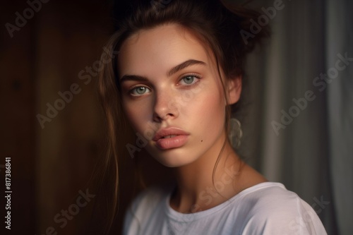 Portrait of one young women Portrait of young beautiful female model with almost no makeup