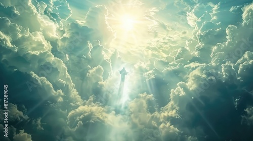 Jesus Christ In The Clouds With Brilliant Light - Ascension   End Of Time Concept realistic
