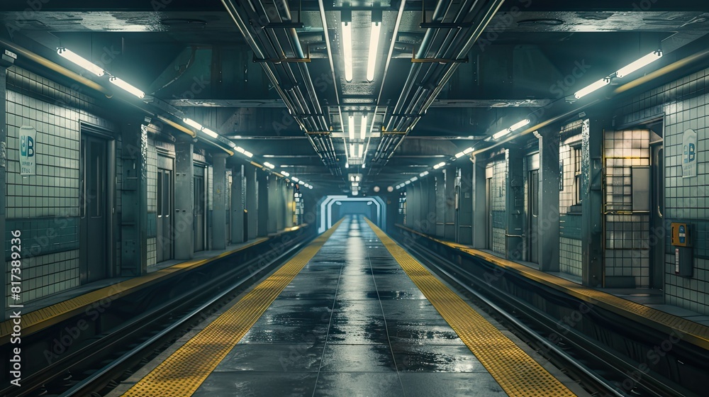 Obraz premium Subway Train Station, Generative AI