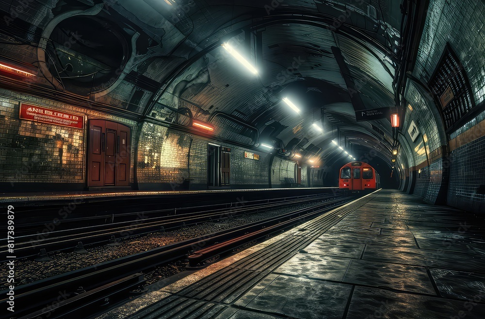 Fototapeta premium Subway Train Station, Generative AI