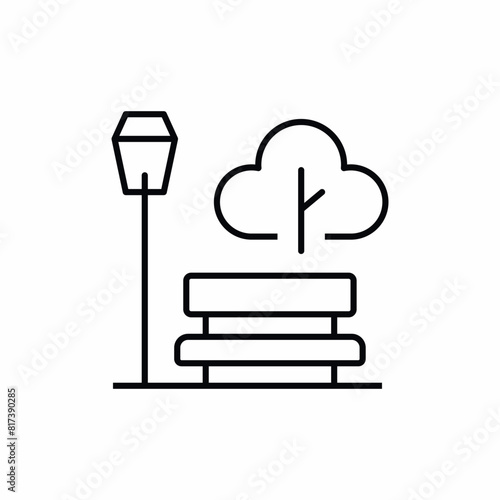park bench tree lamp icon