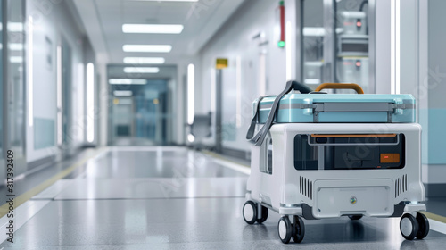 A service-focused bag-lifting robot assisting in the movement of medical equipment bags for healthcare services photo