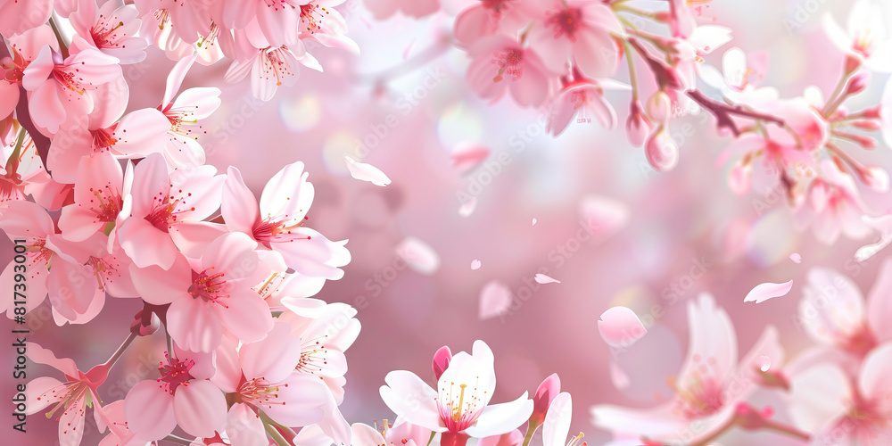 Soft Pink Blossom: A branch heavy with cherry blossoms, petals fluttering gently in the breeze Soft Pink Blossom: A branch heavy with cherry blossoms, petals fluttering gently in the breeze